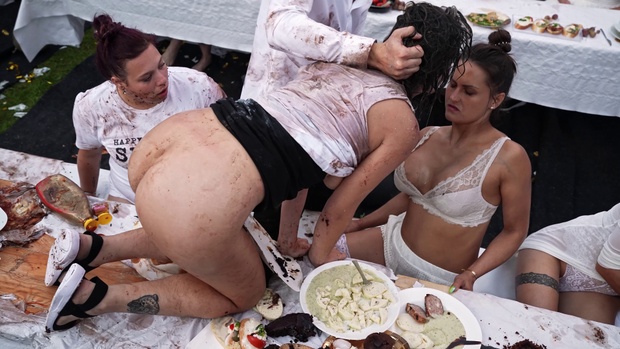 7. Download full pics of Anna Covers Hairy Waitress in all Her Fluids from nudz.com