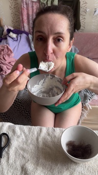 Selfie Fetish: Two bowls, one cream, one hair nest—bad mama breakfast 😏