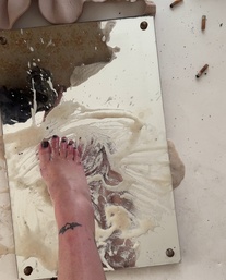 Selfie Fetish: mirror on the floor, sticky mess all over it