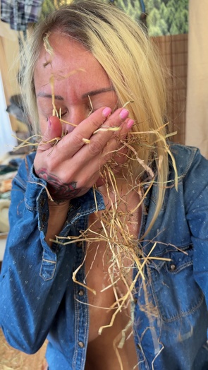 6. Download full pics of Topless in hay, chewing like farm slut from selfiefetish.com