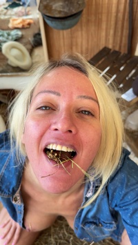 Selfie Fetish: Topless in hay, chewing like farm slut