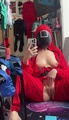 Selfie Fetish: Masked in red, black bra out, you still stare 🟥