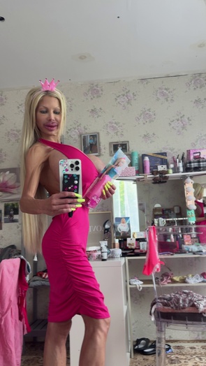 4. Download full pics of Pink Barbie dress, crown, and tits stealing the mirror 💗 from goperv.com