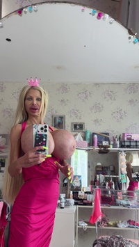 Selfie Fetish: Pink Barbie dress, crown, and tits stealing the mirror 💗